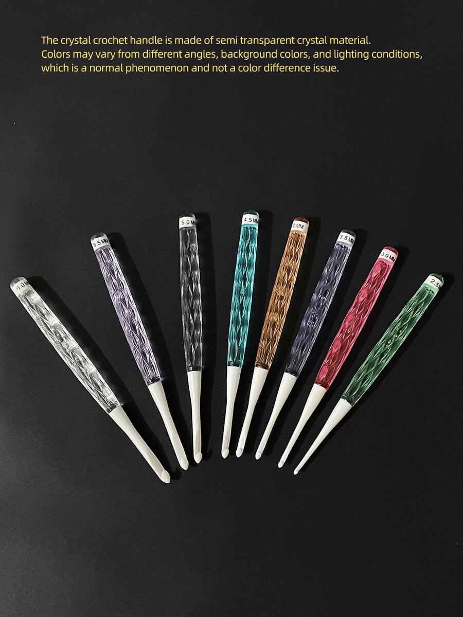 8pcs Crochet Hook Set, Size 2.5mm-6.0mm, Crystal Handle, Transparent & Exquisite, High-End Appearance, Fresh Texture, Suitable For Crocheting Scarves, Hats, Dolls, Sweaters, Hair Accessories And Bags - Crochet Hook - View 1