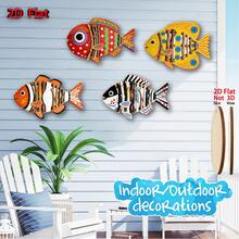 4pcs Vibrant 2D Flat Wooden Tropical Fish Wall Art, Decorative Aquarium Fish, Suitable For Outdoor/Indoor Use, Yard, Garden, Fence, Aquarium, Ocean Theme, Bathroom, Holiday Gift - Multicolor - View 5