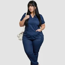 Hospital Set Short Sleeve Scrub Slim + Plus Size Quick Dry Oxford High Quality Private And Fitted Nursing Uniform 36-50 Veterinary Hospital And Clinics - 藏蓝色 - 查看 9