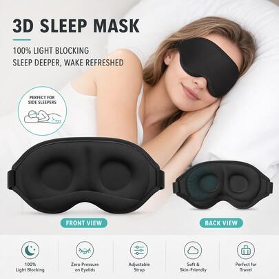 Mặt nạ ngủ bằng mút hoạt tính 3D, dùng được cho cả nam và nữ, siêu mềm mại và thoáng khí, không gây áp lực, dây đeo có thể điều chỉnh, mặt nạ ngủ chắn sáng hoàn toàn, thích hợp cho giấc ngủ, du lịch, máy bay, ngủ trưa, mất ngủ, ca đêm, phụ kiện ngủ thiết yếu.
