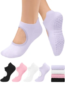 1/2/4 Pairs Open Heel Mesh Non-Slip Yoga/Pilates Ankle Socks - Multicolor - View 17