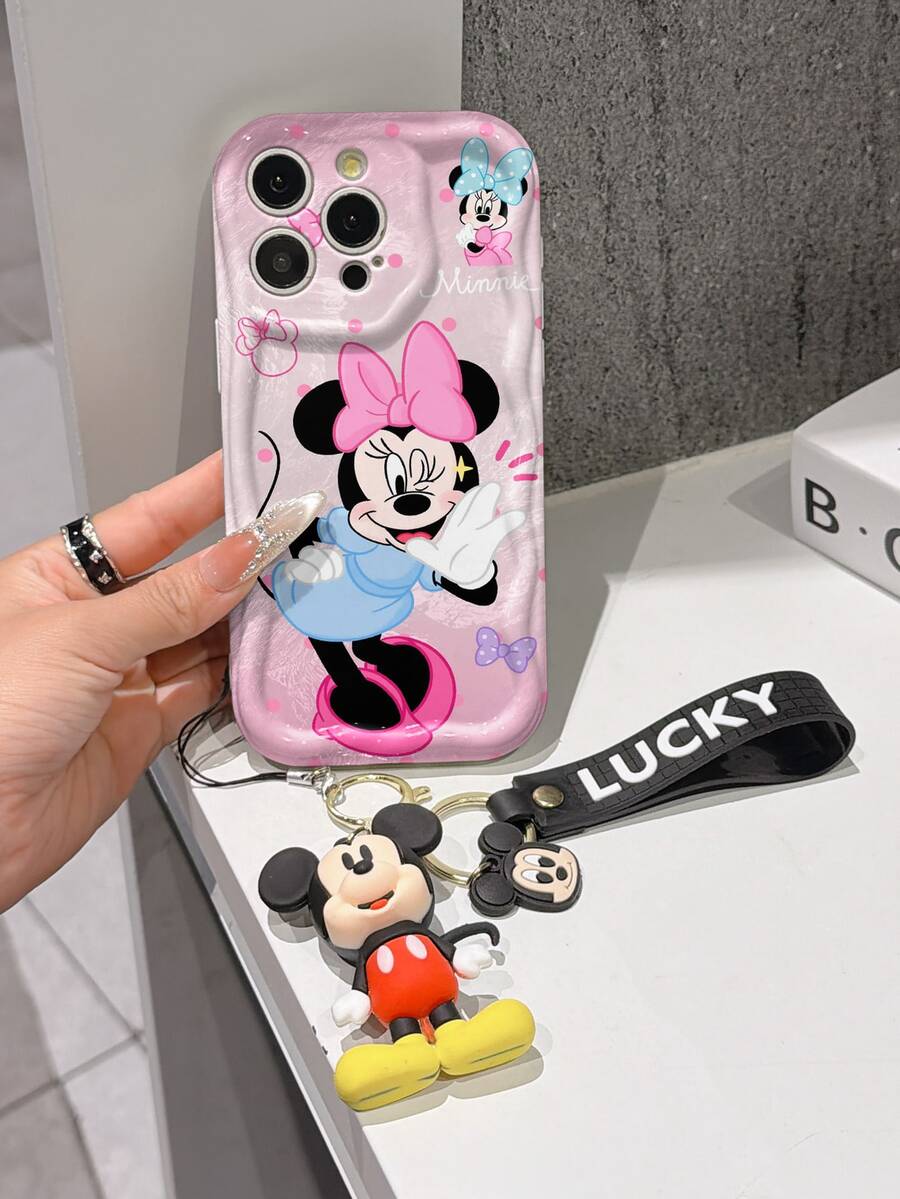 This Disney Mickey Mouse Lanyard Phone Case Is Fully Covered In TPU Material. It's Shockproof, Lightweight, And Compatible With IPhone17/16/11/13/15/15 Plus/15 Pro/15 Pro Max/12/14 Pro Max/11 Pro Max/12 Pro/12 Pro Max/13. This Phone Case Makes A Popular Birthday Gift Or Business Gift; It's Durable, Stain- And Fingerprint Resistant, And Suitable For Both Men And Women. The Set Also Includes A Mickey Mouse Phone Case And A Mickey Mouse Plush Bracelet. It's A Perfect Gift For Friends And Family. This Stylish Phone Case Is Fun, Lightweight, And Durable. IPhone17 Pro Max Phone Case, Minnie Mouse Phone Case. - trắng - Xem 1