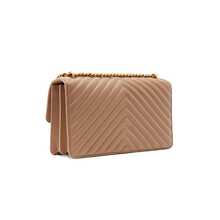 Elegant Women's Gold Chain Strap Handbag, Pink Accent Classic Design - Fashionable Two-Tone Crossbody Bag For Daily Use - Khaki - View 2