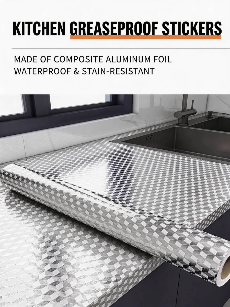 1 cuộn vật liệu composite nhôm 40cm*3m/10m, giấy dán chống dầu mỡ nhà bếp, chịu nhiệt, chống thấm nước, chống ẩm, tự dính, thích hợp cho tủ bếp, nhà cửa, dễ sử dụng và bảo trì. - Khối lập phương - Xem 1