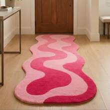 1 pièce Tapis en fausse cachemire à bord ondulé, de style minimaliste avec contraste de couleurs irrégulières. Style rose girly minimaliste. Tapis décoratif, décoration de chambre, petit tapis, tapis, décoration de maison, tapis de salon, petit tapis de salon, tapis de chambre, décoration de maison de salon, tapis d'extérieur, tapis lavable - Multicolore - Voir 3