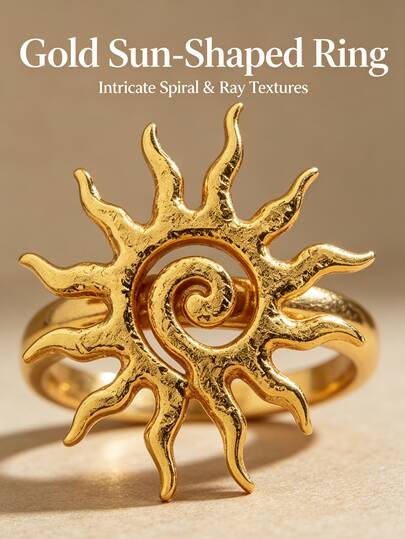 VceTd 1pc Vintage Apollo Mythology Series Asymmetrical Sun God Design Stainless Steel Open Ring, Suitable For Women's Daily Life, Holidays, Festivals, Afternoon Tea, Gift For Lover Or Women