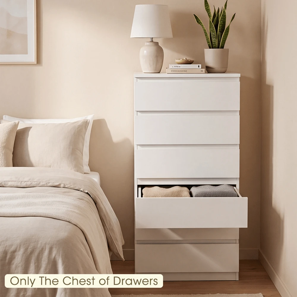 SUN YEE 6 Chest Of Drawers Tallboy Dresser Table Storage Cabinet Bedroom White - White - View 1