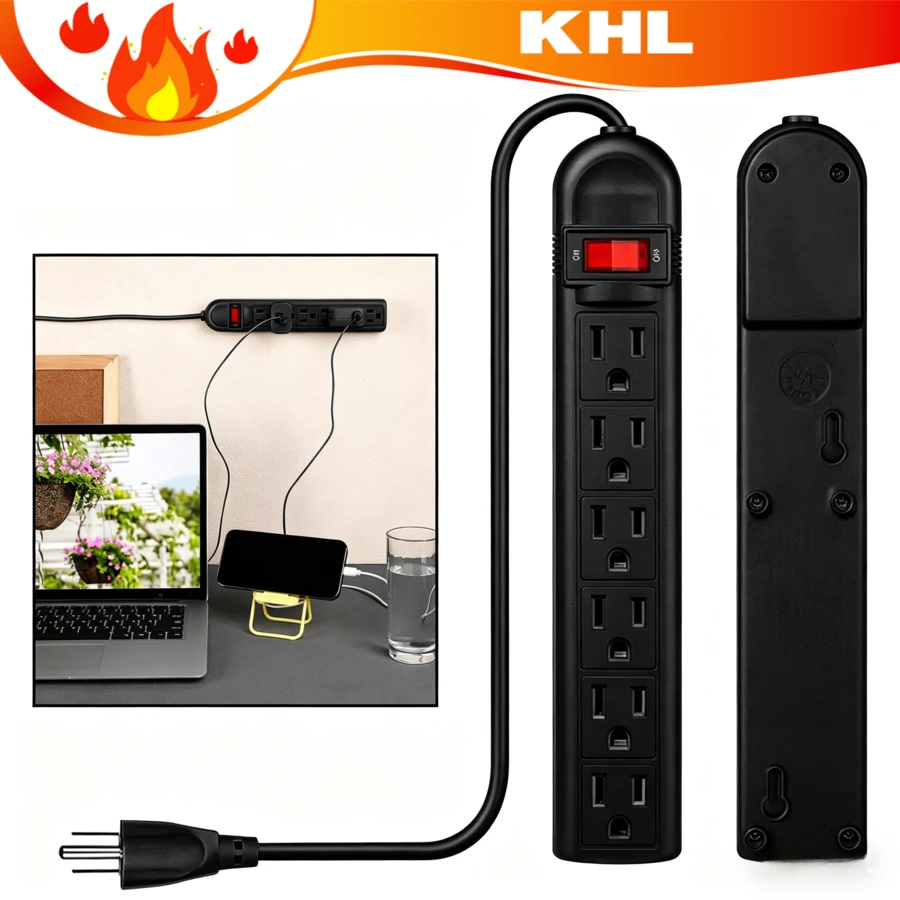 6-Outlet Power Strip, Wall-Mounted Power Strip, Desk Power Strip, Surge Protector Power Strip, For Home, Office, Garage, Workbench, Cables - 查看 1