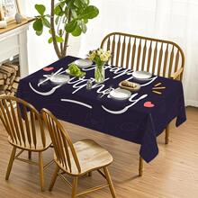 1pc Happy Birthday Pattern Printed Tablecloth - 100% Polyester, Rectangular, Woven, Suitable For Home Kitchen Dining Room, Party Dinner, Picnic, Date, Wedding, Birthday Party Decoration, Indoor & Outdoor Use - Multicolor - View 6