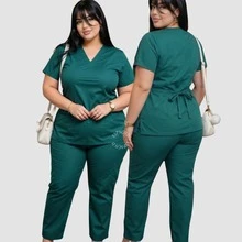 Hospital Set Short Sleeve Scrub Slim + Plus Size Quick Dry Oxford High Quality Private And Fitted Nursing Uniform 36-50 Veterinary Hospital And Clinics - Dark Green - View 1