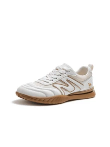 CAMEL CROWN Zapatos deportivos y casuales para hombres, malla transpirable para exteriores, estudiante que salta, zapatos para correr ligeros y con amortiguación de impactos - Blanco roto/albaricoque - Ver 1