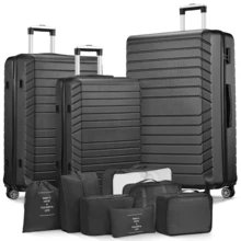 4-Piece Hardside Luggage Set (20/24/28/32 Inch) With 7 Packing Bags, Durable ABS Suitcases With Spinner Wheels,Combination Lock, Lightweight Large Capacity Travel Luggage Set For All Trips, Perfect For Family Vacations, Business Travels, Weekend Getaways, Summer Vacation, Cruise Trips,Back-To-School - 黑色 - 查看 10