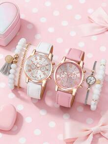 6pcs Elegant Unisex Quartz Watches, Couples Watch Set - Rose Gold - View 8