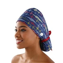 1 pieza Gorro quirúrgico estampado para mujer, gorro de enfermera, diadema multifuncional para cola de caballo, adecuado para hospitales veterinarios, instituciones de estética médica, hoteles, restaurantes, industria alimentaria, Halloween, San Valentín, gorro para cabello largo, playa, viaje - Multicolor - Ver 19
