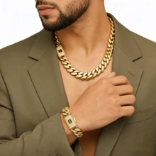 14K Gold-Plated Cuban Miami Style The Latest Electroplating Gold-Plating Process,Necklace Waterproof Rust-Proof Perfect Gift For Any Occasion.Waterproof, Rustproof, Hypoallergenic-The Perfect Christmas Gift For Your Loved Ones. - 14mm Wide - View 10