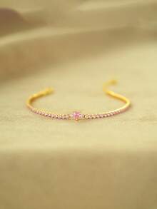 Vòng tay tennis hình trái tim bằng bạc sterling 925 mạ vàng 18K, có thể điều chỉnh kích thước, đính đá Cubic Zirconia, không gây dị ứng, dây chuyền mảnh mai, kiểu dáng lãng mạn để đeo hàng ngày, quà tặng ngày Valentine/sinh nhật. - Vàng - Xem 3
