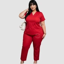 Hospital Set Short Sleeve Scrub Slim + Plus Size Quick Dry Oxford High Quality Private And Fitted Nursing Uniform 36-50 Veterinary Hospital And Clinics - Merah - View 9