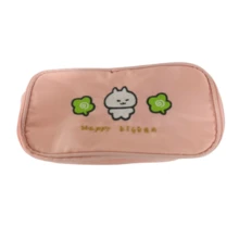 1 st. sött japanskt kattbroderat pennfodral, finns i ljusgrönt och rosa, klöverkontrastdesign, stor pennväska med flera fack, brevpappersfodral med dubbla dragkedjor - Söt broderi - Visa 6