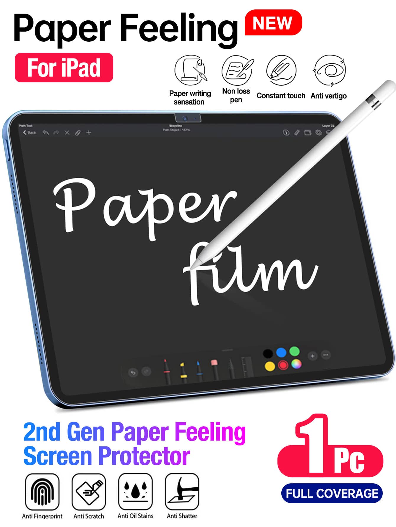 XINHONGYU 1pc Tablet Screen Protector, Curved Edges, Anti-Scratch Anti-Drop, Full Screen Coverage, Strong Anti-Fingerprint, Sensitive Touch, Soft Film Not Glass, Matte Paper-Like, Anti-Fingerprint, Screen Protector, Compatible With IPad 11th Generation 2025 A16/ 10th Generation 10.9 Inch/ Air 13 11 M4 M3 M2 2025 2024/ Pro 12.9 Inch/Mini 2024 - Clear - View 1