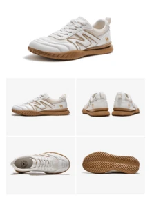 CAMEL CROWN Zapatos deportivos y casuales para hombres, malla transpirable para exteriores, estudiante que salta, zapatos para correr ligeros y con amortiguación de impactos - Blanco roto/albaricoque - Ver 7