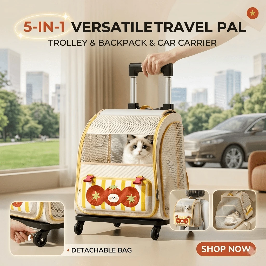 2-In-1 Pet Stroller And Backpack Carrier, Expandable Breathable Mesh Design For Cats And Dogs, Suitable For Hiking, Camping And Outdoor Activities, Detachable Litter Box, Foldable Pet Roller Box/Shoulder Bag