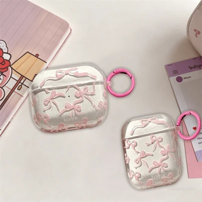 Apple 1/2/3/4, Pro/Pro2 Skyddsskal, Rosa Rosettdesign Med Nyckelring, Reseskyddstillbehör