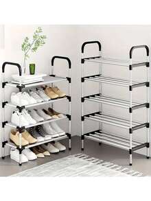 1 Stück minimalistisches Metall Platz sparendes Schuhregal, Schuhaufbewahrung Organizer, minimalistisches Design, stabil und langanhaltend, modisch und elegant, einfach zu montieren und demontieren, tragbar, geeignet für Wohnzimmer, Schlafzimmer, Eingang, Büro, Zuhause, mehrstufige Aufbewahrung, ideal als Geschenk - Schwarz - Übersicht 1