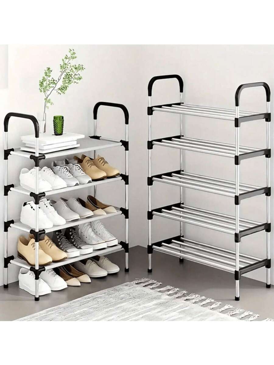 1 Stück minimalistisches Metall Platz sparendes Schuhregal, Schuhaufbewahrung Organizer, minimalistisches Design, stabil und langanhaltend, modisch und elegant, einfach zu montieren und demontieren, tragbar, geeignet für Wohnzimmer, Schlafzimmer, Eingang, Büro, Zuhause, mehrstufige Aufbewahrung, ideal als Geschenk - Schwarz - Übersicht 1