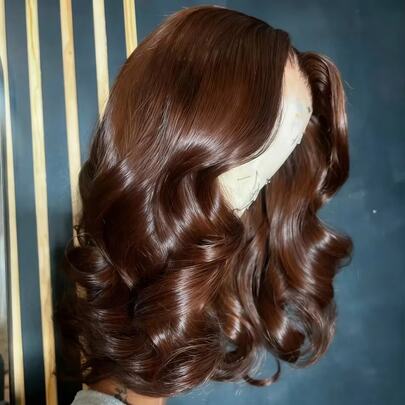 Luxury 4# Brown Body Wave Human Hair Wig 250% Density 13x4 HD Lace Frontal Brazilian Virgin Hair Pre-Plucked Hairline Soft Silky Texture