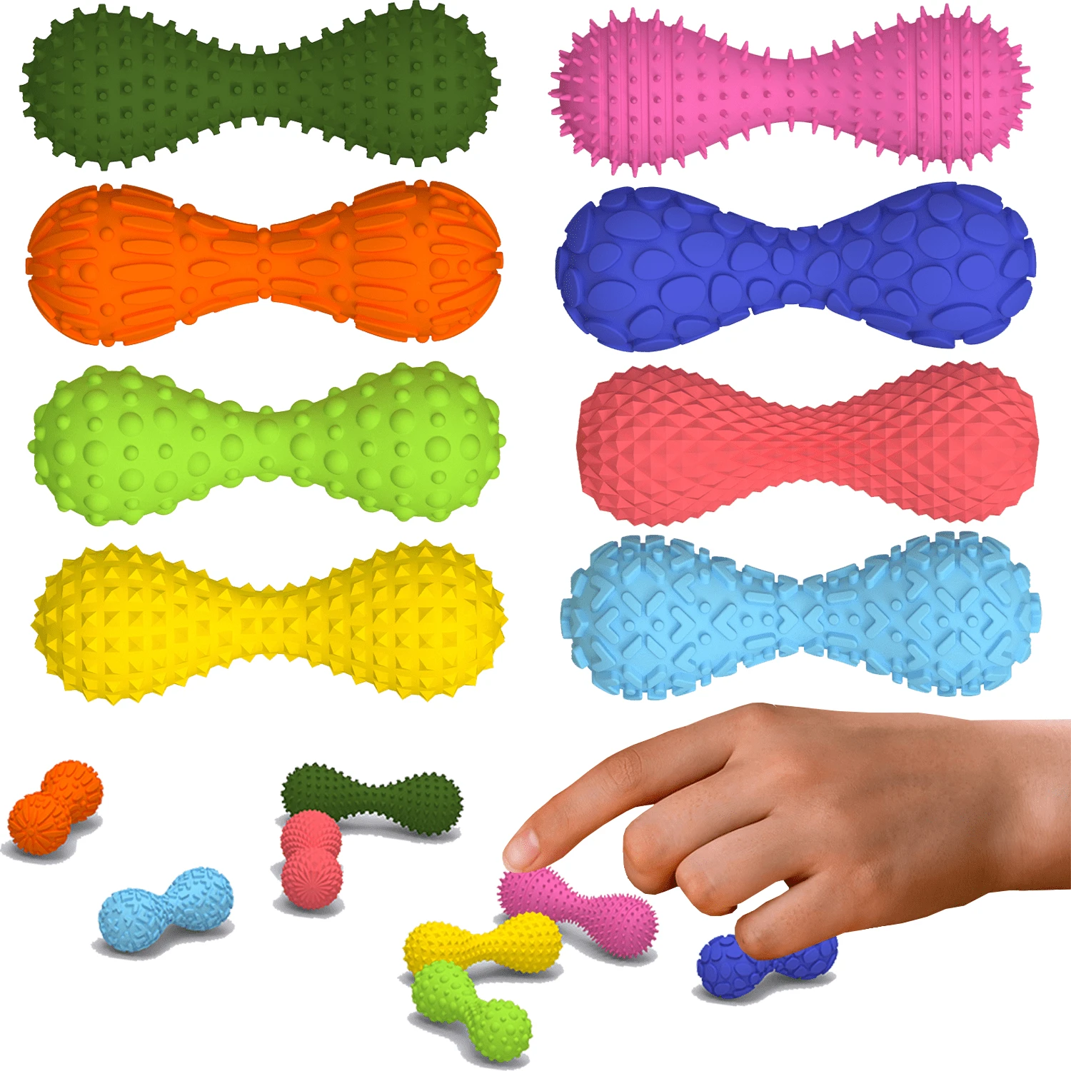 4/8 Stück strukturierte Silikon Hantel-förmige Stressabbau Spielzeuge - ideal zum ruhigen Stressabbau im Büro, Klassenzimmer, auf Reisen, auch toll als Geschenkfüller