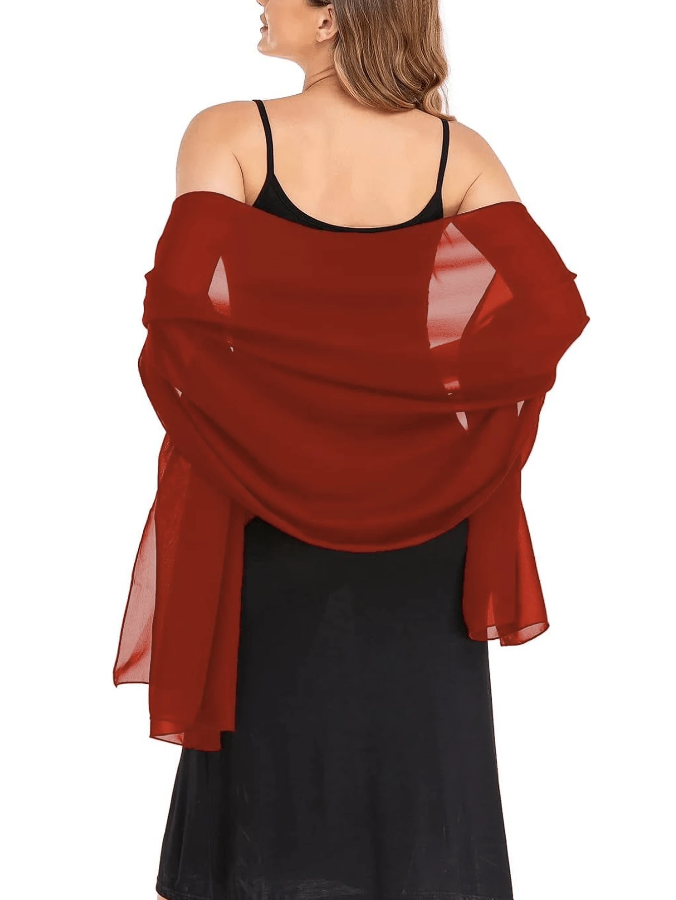 Xale de chiffon ideal para noivas, festas de casamento, vestidos de noite e ocasiões especiais. Também é essencial para viagens e pode ser usado como toalha de praia. - Vermelho-alaranjado - Ver 1