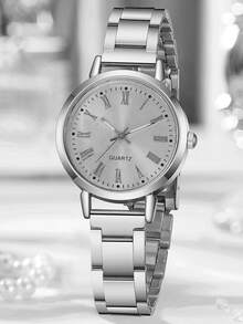 2pcs/Set Fashion Elegant Crystal Watch & Luxury Rhinestone Bangle Bracelet Watch, Quartz Watch, Eid Gift - Silver - View 3