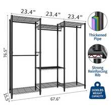 Perchero independiente de alta resistencia - Organizador de armario en forma de L de 5 niveles con estantes ajustables y barras para colgar - Almacenamiento portátil de ropa, capacidad máxima 1870 lbs, para dormitorio, vestidor, 217 cm de ancho x 44 cm de fondo x 179 cm de alto - negro - Ver 4