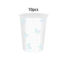 10pcs/20pcs/70pcs/120pcs Light Blue & White Bow Theme Birthday Party Decorations Paper Plates Paper Napkins Paper Cups Tableware Set, Bow Theme Supplies For Bachelor/Bachelorette Wedding Bridal Shower Decor, Suitable For Men And Women - Blue and White - View 8