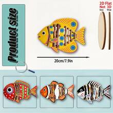 4pcs Vibrant 2D Flat Wooden Tropical Fish Wall Art, Decorative Aquarium Fish, Suitable For Outdoor/Indoor Use, Yard, Garden, Fence, Aquarium, Ocean Theme, Bathroom, Holiday Gift - Multicolor - View 3