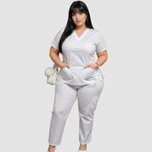 Hospital Set Short Sleeve Scrub Slim + Plus Size Quick Dry Oxford High Quality Private And Fitted Nursing Uniform 36-50 Veterinary Hospital And Clinics - 白色 - 查看 10
