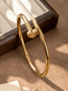 New Stainless Steel Zirconia Heart-Shaped Bracelet Set For Women, Includes Ring, Bangle, Open Cuff, Suitable For Daily Wear - Gold - View 3