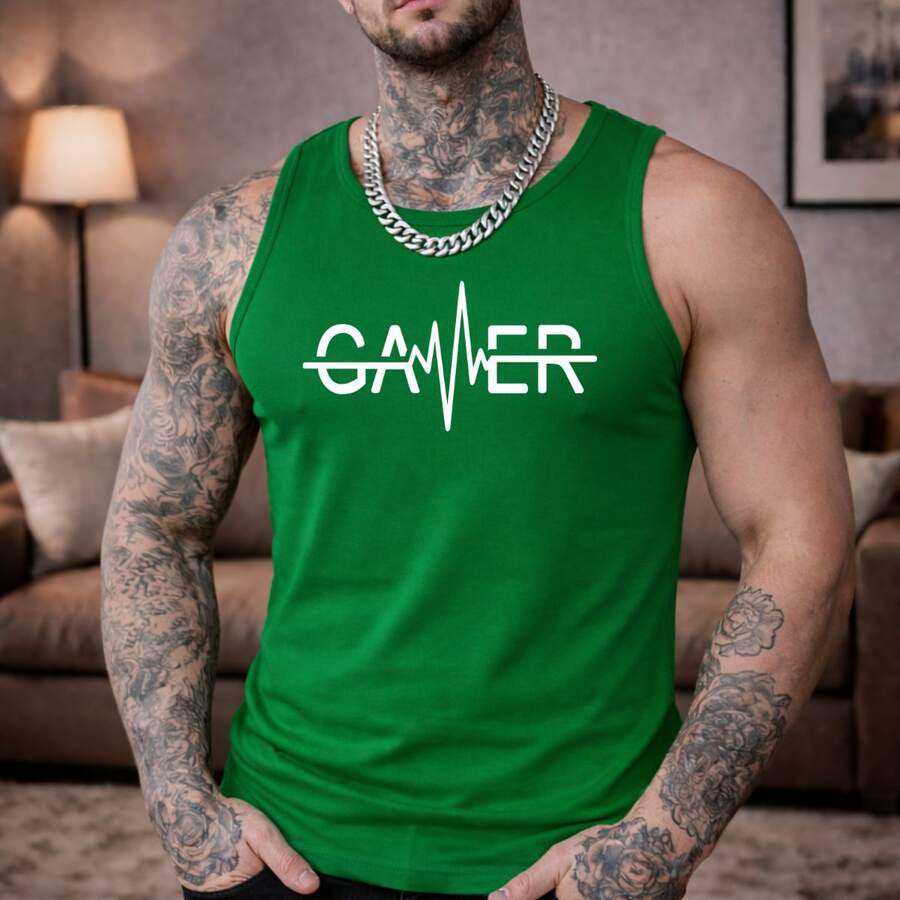 Men's 100% Cotton Gym T-Shirt Launch - 綠色 - 查看 1