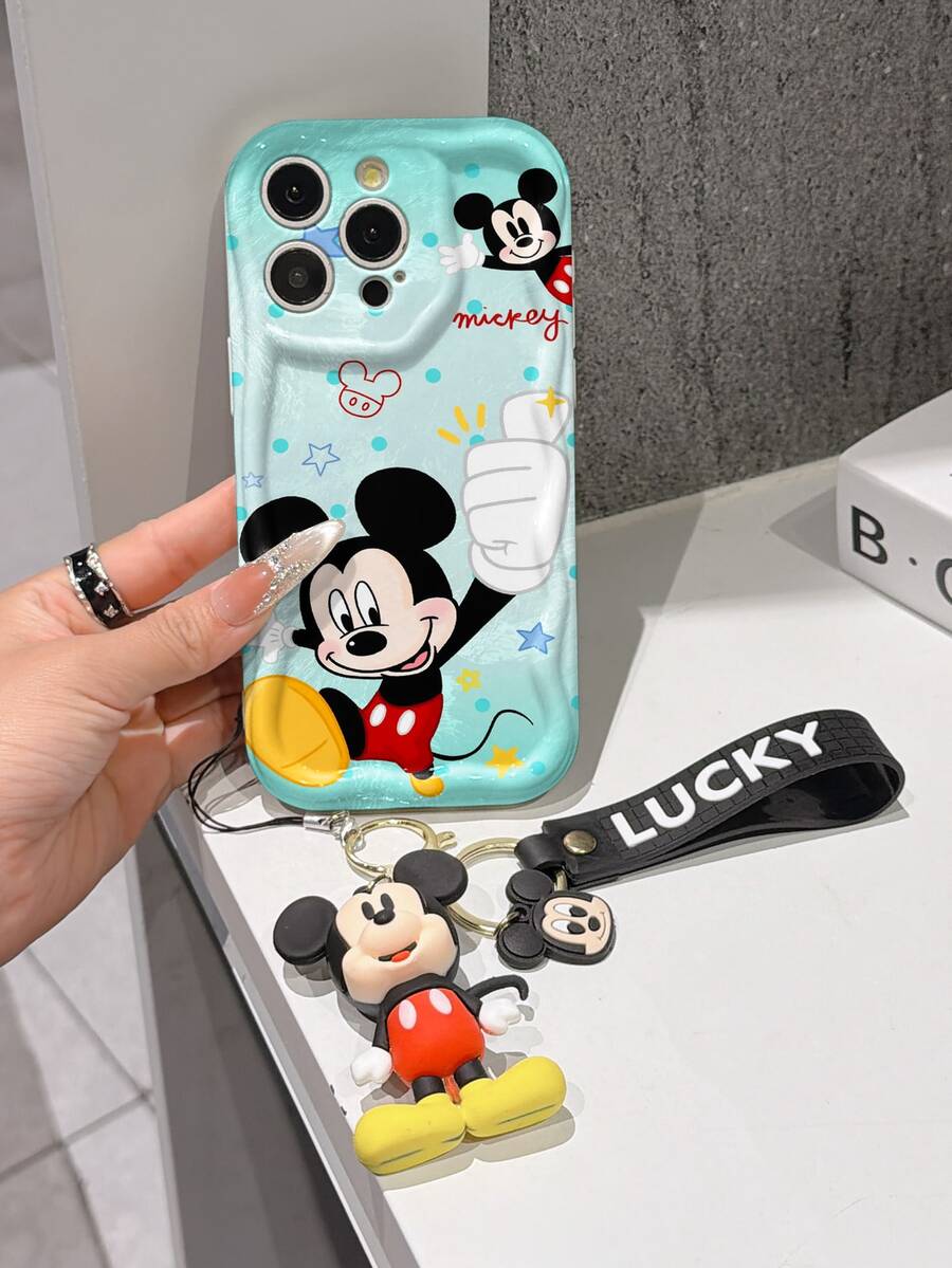 This Disney Mickey Mouse Lanyard Phone Case Is Fully Covered In TPU Material. It's Shockproof, Lightweight, And Compatible With IPhone17/16/11/13/15/15 Plus/15 Pro/15 Pro Max/12/14 Pro Max/11 Pro Max/12 Pro/12 Pro Max/13. This Phone Case Makes A Popular Birthday Gift Or Business Gift; It's Durable, Stain- And Fingerprint Resistant, And Suitable For Both Men And Women. The Set Also Includes A Mickey Mouse Phone Case And A Mickey Mouse Plush Bracelet. It's A Perfect Gift For Friends And Family. This Stylish Phone Case Is Fun, Lightweight, And Durable. IPhone17 Pro Max Phone Case, Minnie Mouse Phone Case. - trắng - Xem 1