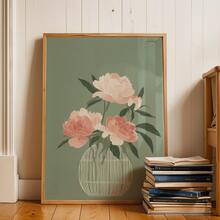 1pc Botanical Nordic Pale Pink Peony & Rustic Green Peonies Horizontal Canvas Wall Art - Modern Wrap-Around Frame Suitable For Living Room - A - View 3