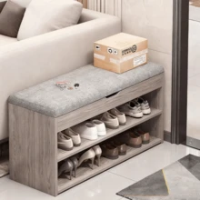 Eine Schuhbank mit Sitzgelegenheit, eine lang gestaffelte, gepolsterte Bank mit Stauraumfunktion, offene Regale, geeignet für Wohnzimmer, Schlafzimmer und Flure, platzsparend, einfach zu montieren, klassischer Wohnstil, 80*24*44Cm, Grau - Übersicht 5