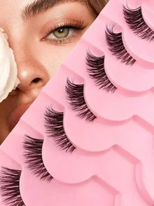 7 Pairs Cartoon Wet Look False Eyelashes, Elongated Tip False Eyelashes, Anime Cat Eye False Eyelashes, Natural Makeup Effect, Thin Faux Mink False Eyelashes, 3D Short Soft False Eyelashes, Transparent Band Eyelash Extension Makeup - Black - View 1