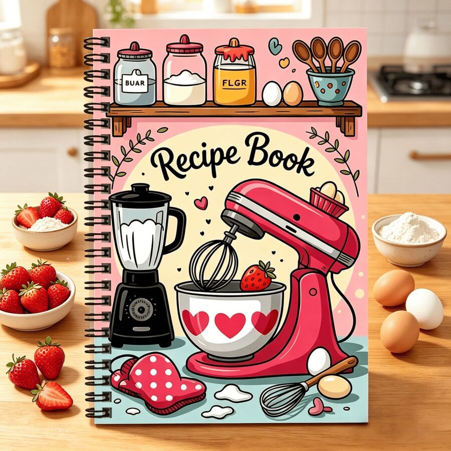 1pc Cute Baking Recipe Spiral Notebook, Pink Kitchen Cartoon Mixer And Whisk Design Recipe Journal, Recipe Organizer For Home Baking Enthusiasts, Perfect As Birthday, Christmas, Housewarming Gift For Baking Lovers - A - View 1