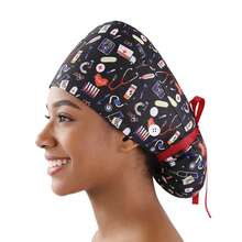1 pieza Gorro quirúrgico estampado para mujer, gorro de enfermera, diadema multifuncional para cola de caballo, adecuado para hospitales veterinarios, instituciones de estética médica, hoteles, restaurantes, industria alimentaria, Halloween, San Valentín, gorro para cabello largo, playa, viaje - Multicolor - Ver 7