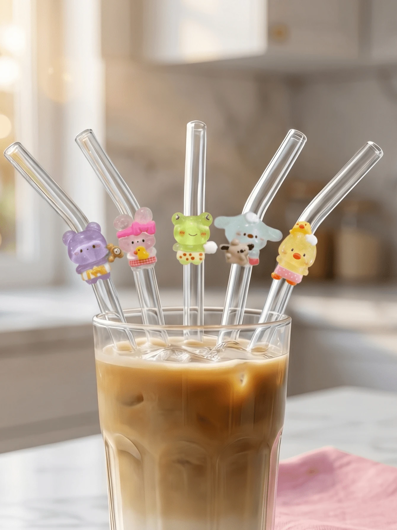 1/5pcs Animal Pattern Glass Straws, Suitable For Summer Milkshakes, Beach And Wedding Decoration Props, Sweet And Romantic Gift For Female Friends