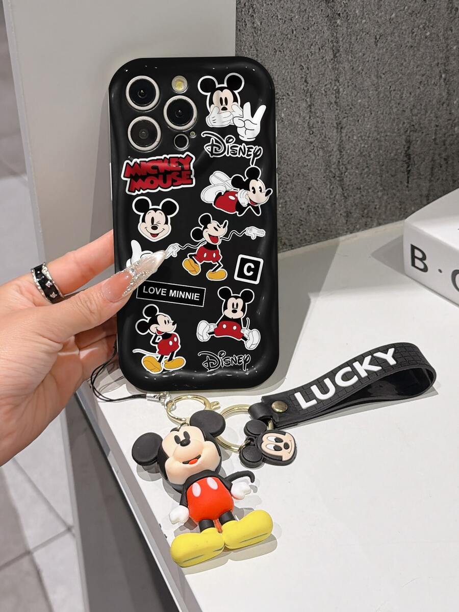 This Disney Mickey Mouse Lanyard Phone Case Is Fully Covered In TPU Material. It's Shockproof, Lightweight, And Compatible With IPhone17/16/11/13/15/15 Plus/15 Pro/15 Pro Max/12/14 Pro Max/11 Pro Max/12 Pro/12 Pro Max/13. This Phone Case Makes A Popular Birthday Gift Or Business Gift; It's Durable, Stain- And Fingerprint Resistant, And Suitable For Both Men And Women. The Set Also Includes A Mickey Mouse Phone Case And A Mickey Mouse Plush Bracelet. It's A Perfect Gift For Friends And Family. This Stylish Phone Case Is Fun, Lightweight, And Durable. IPhone17 Pro Max Phone Case, Minnie Mouse Phone Case. - trắng - Xem 1
