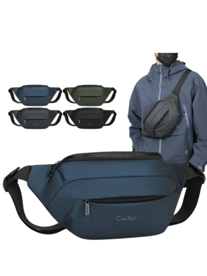 Water-Resistant Waist Bag For Unisex | Navy Blue Minimalist Nylon Fanny Pack | Dual Zipper Adjustable Strap | Running/Cycling/Commute | Durable Sling Bag