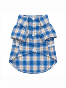 1pc Medium/Small Pet Colorful Plaid/Lace Trim/Gentleman Style Fashion Shirt For Dogs & Cats - Baby Blue - View 10