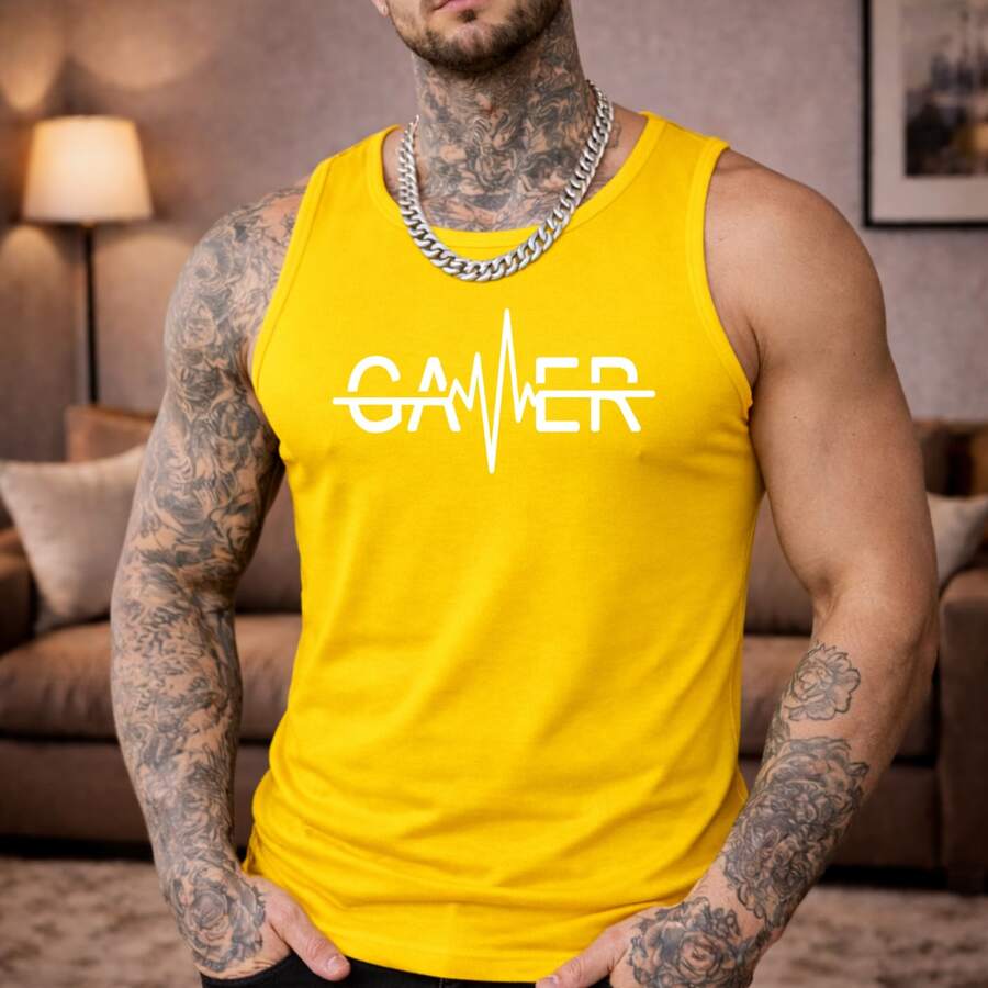 Men's 100% Cotton Gym T-Shirt Launch - 黃色 - 查看 1