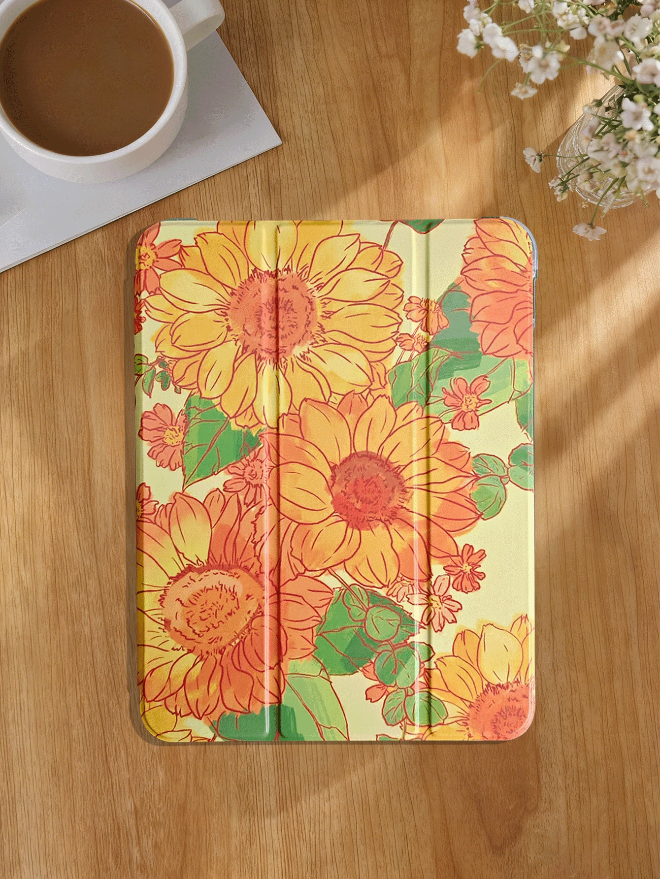 1 件简约花卉图案平板电脑保护套，兼容 Apple 10.2 英寸、Pro 11 英寸（2022/2021/2020/2018/第十代）、5/6/7/8/9、（A16）11 英寸第十一代（2025），带笔槽、防摔、平板电脑支架、自动睡眠/唤醒。 - 橘色 - 查看 1